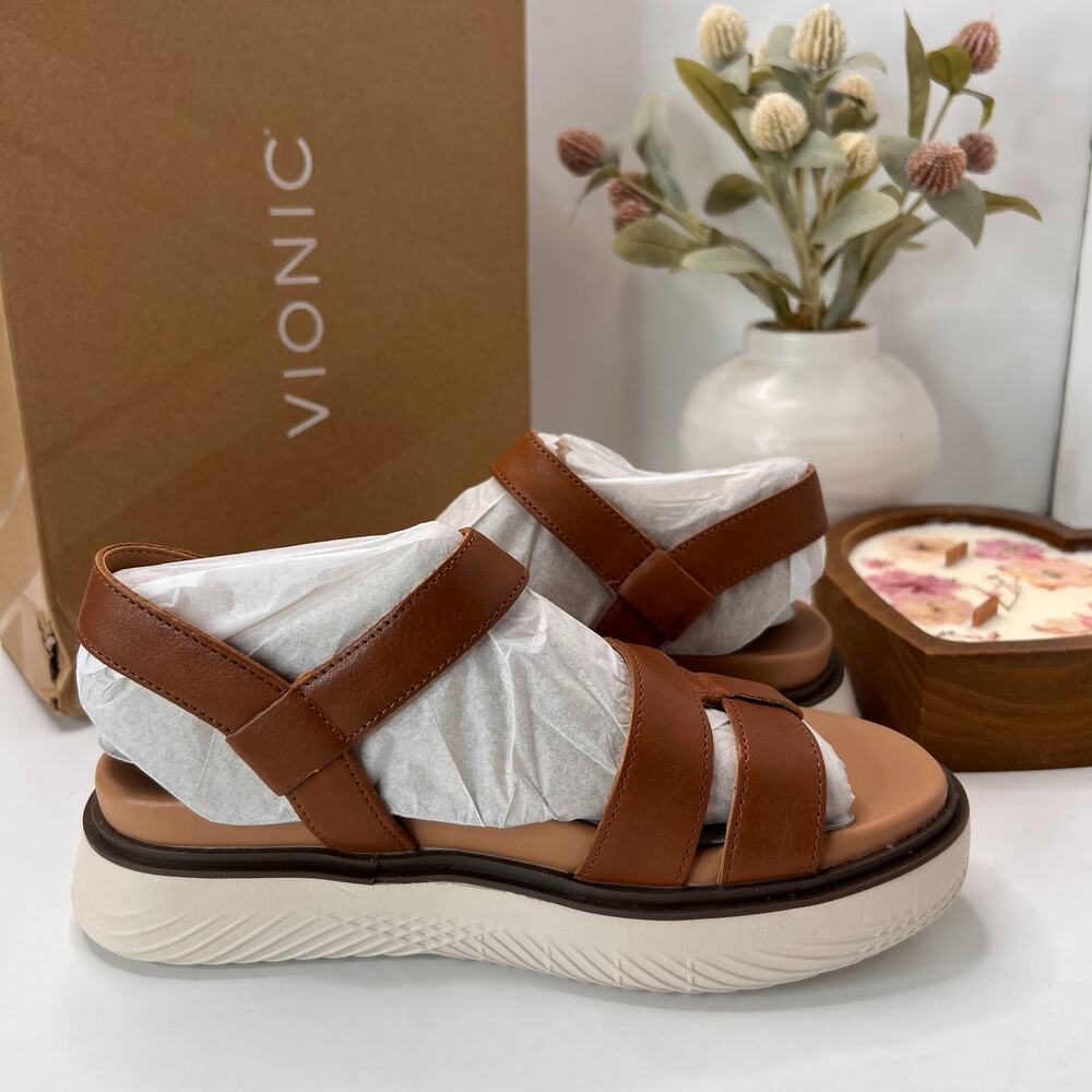 Vionic Solana Leather Strappy Platform Sandal Tan… - image 6
